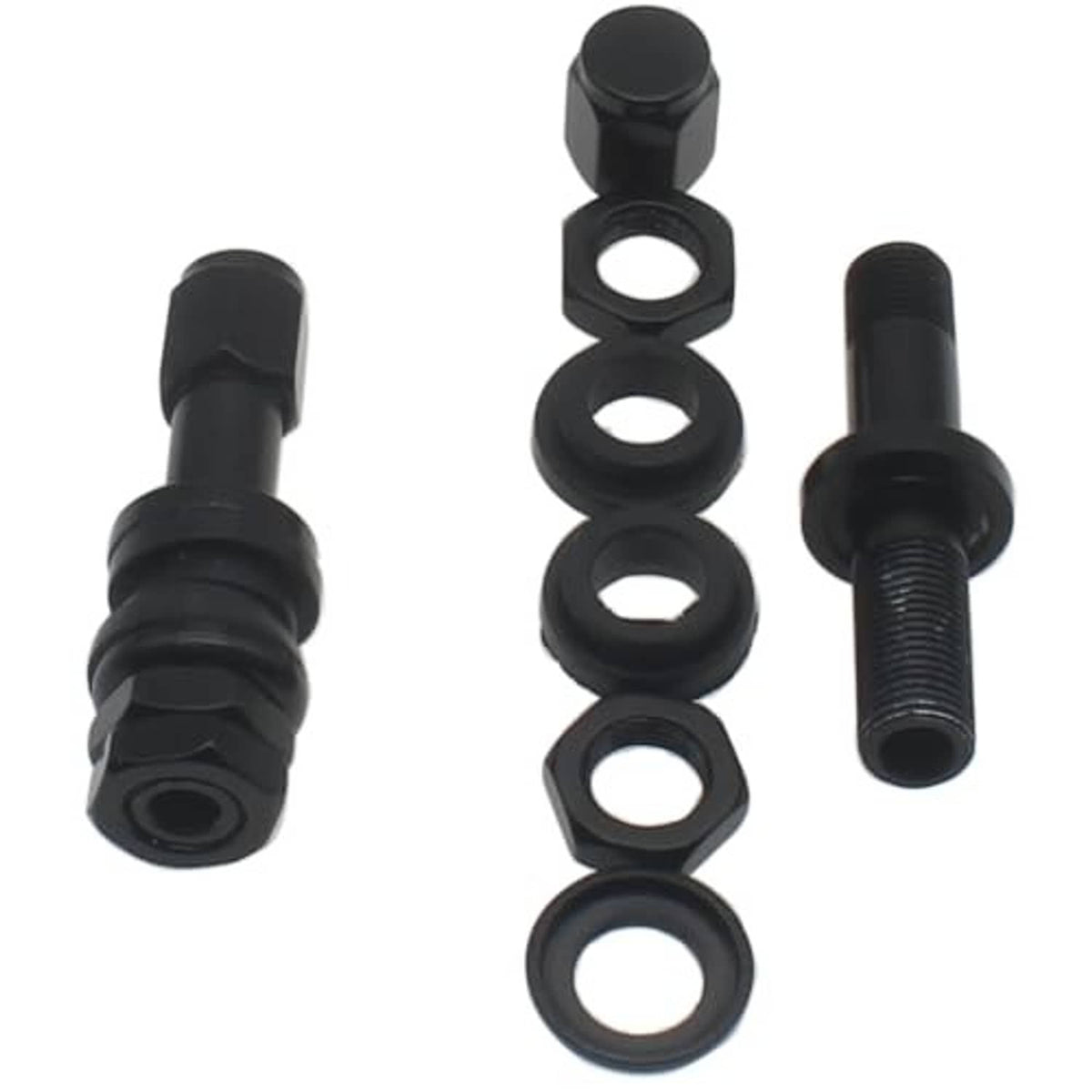 Black clamp-in tubeless valve stem set with rubber grommets and aluminum housing