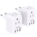 White international plug adapter, two-piece set with two round pins and USB ports