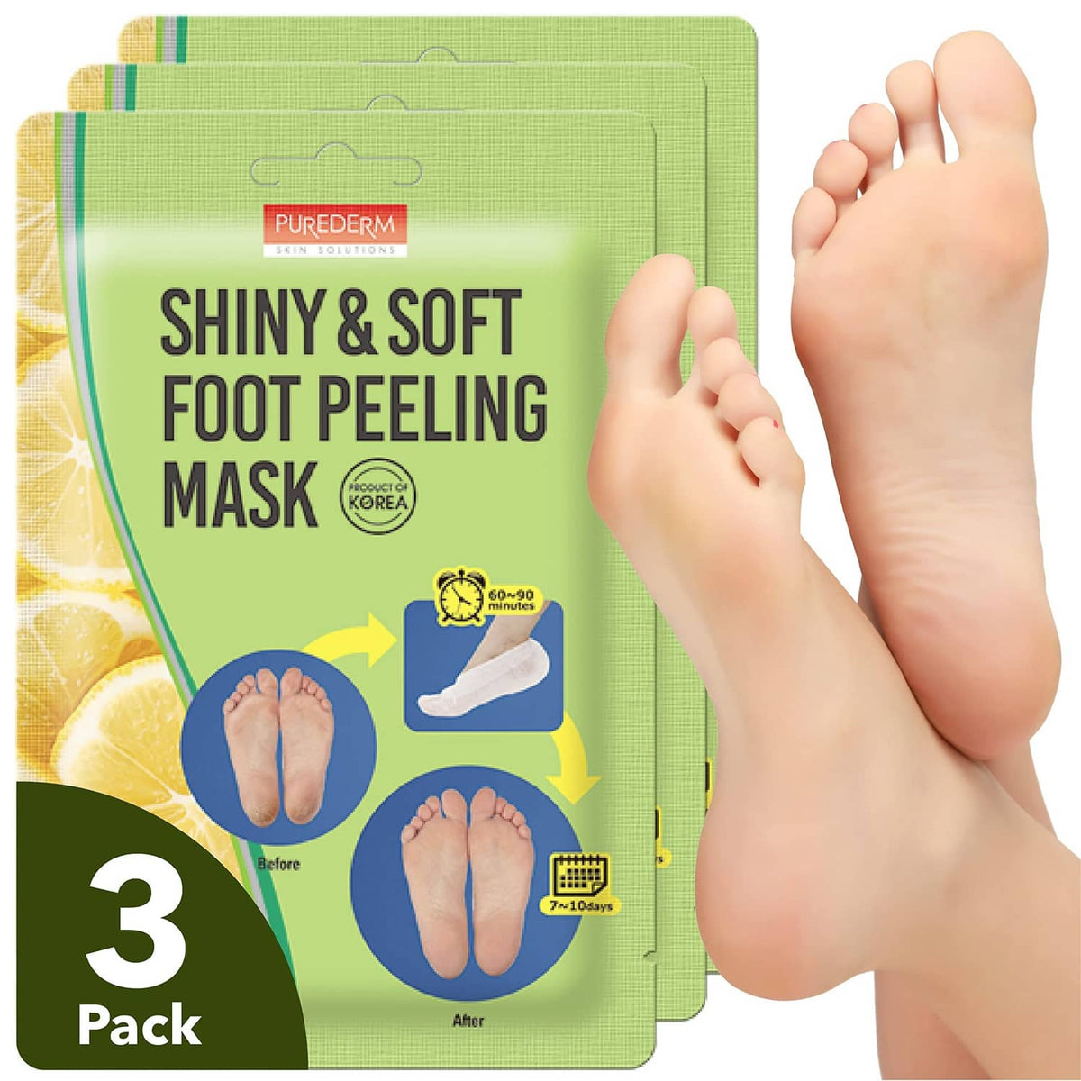 Foot peeling mask socks, three-pack for smoother, softer feet