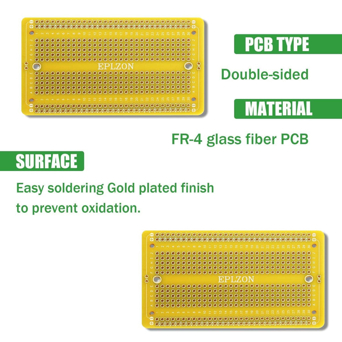 Double-sided FR-4 solderable breadboard PCB board, gold-plated pins, yellow