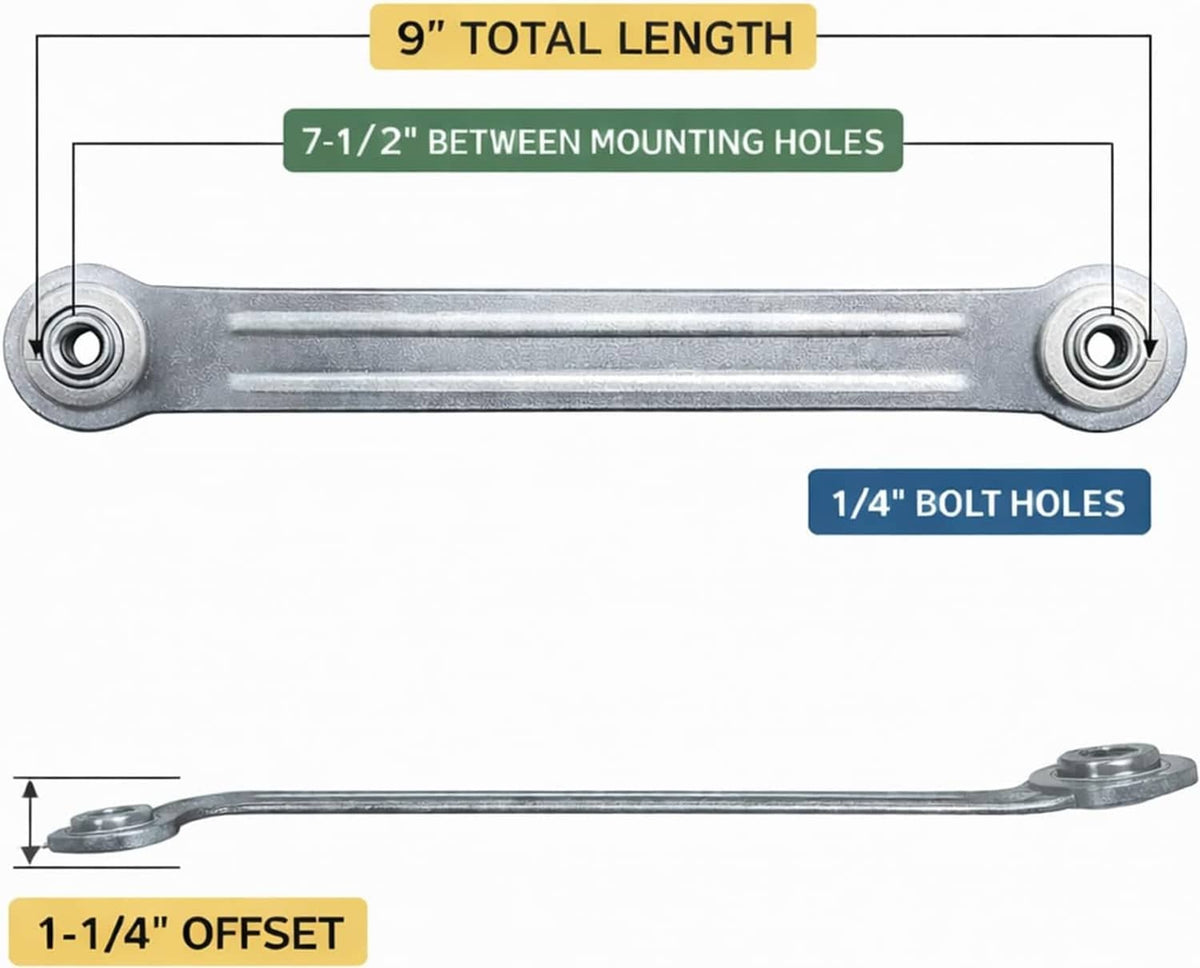 Rocker arm bearing bracket, single gray steel arm with mounting bolt holes and offset