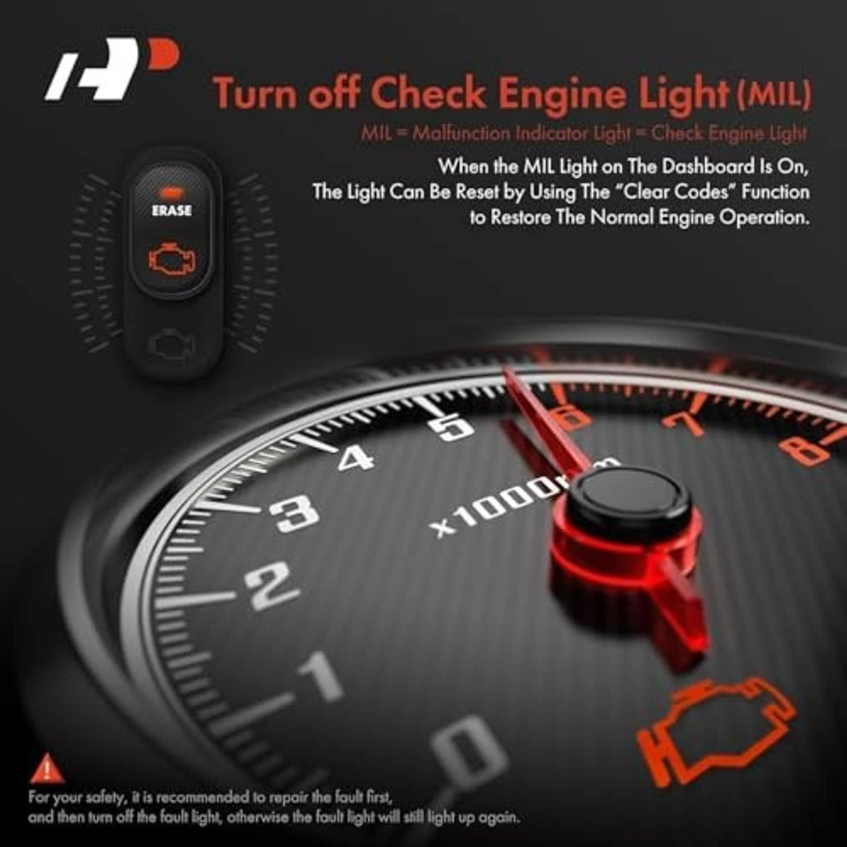 OBD2 scanner with color screen and control buttons, designed to clear check engine light