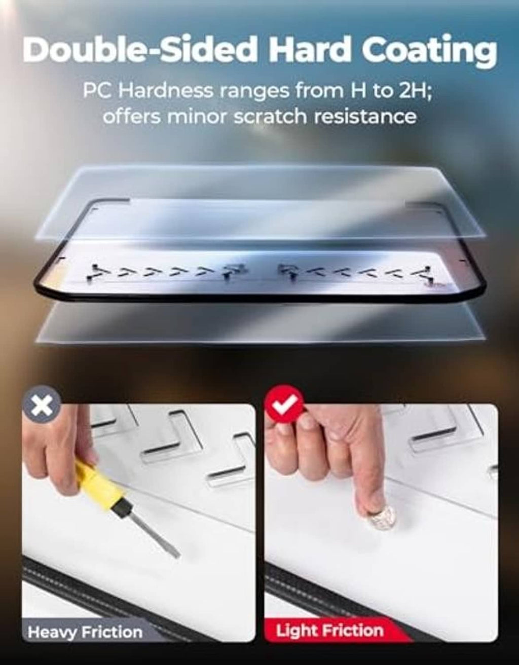 Double-sided hard-coated clear PC windshield panel with scratch resistance