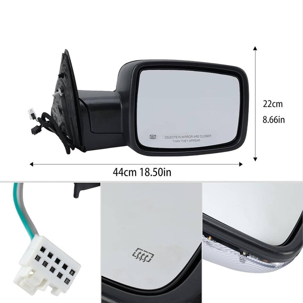 Black right passenger side mirror with wide glass and rear mounting plate