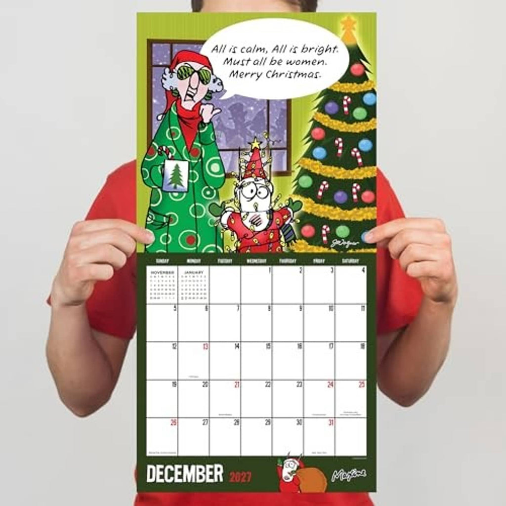 December 2027 wall calendar page with Christmas scene and monthly date grid