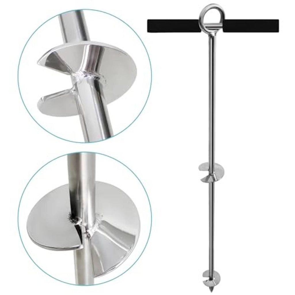 Polished stainless steel sand anchor screw with spiral blades