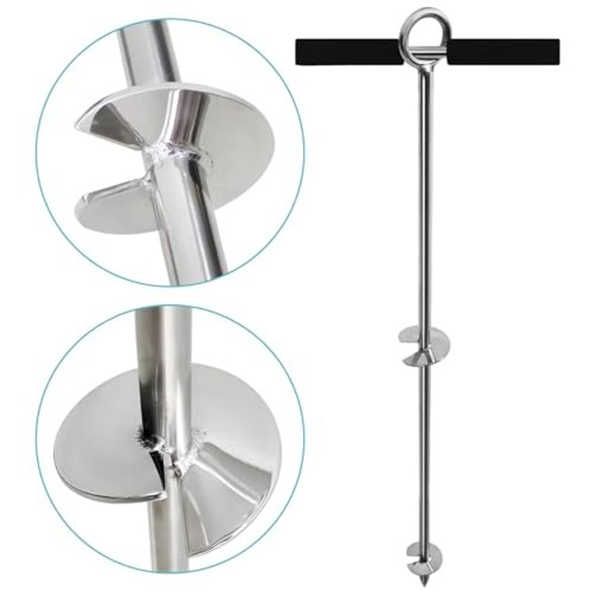 Polished stainless steel sand anchor screw with spiral blades