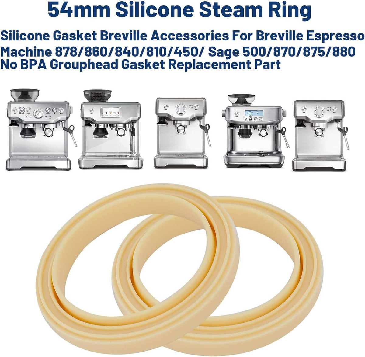 Two light beige silicone steam ring gaskets for espresso machines