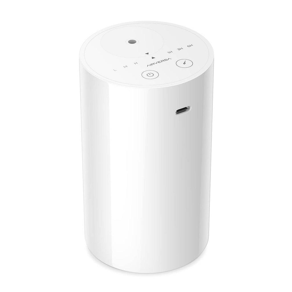White cylindrical waterless diffuser with top controls and small vent opening