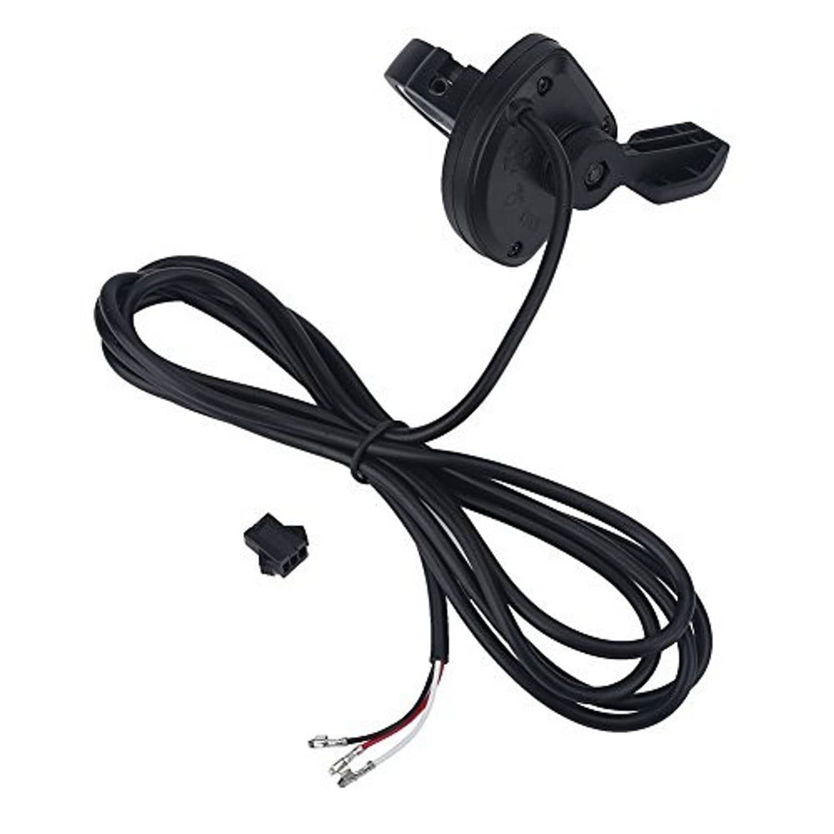 Bike thumb throttle trigger with bundled black wiring and connector ends