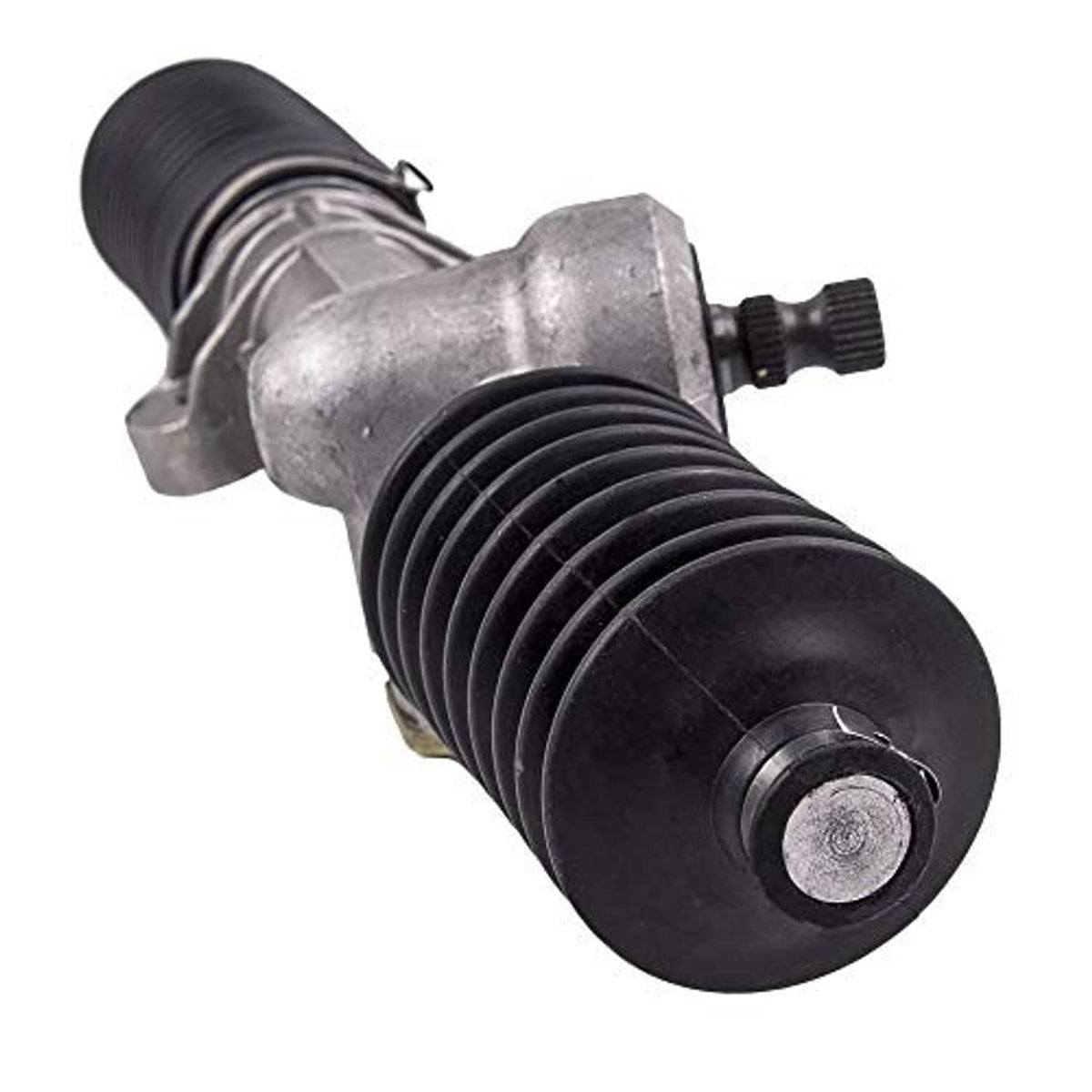 Steering gear box assembly with black end cap and corrugated rubber boot