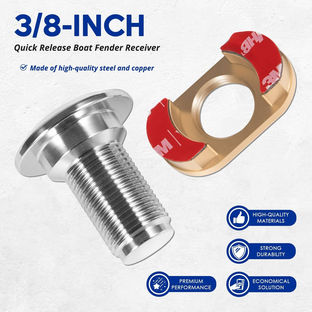 Quick-release fender receiver set with silver threaded stud and gold bracket