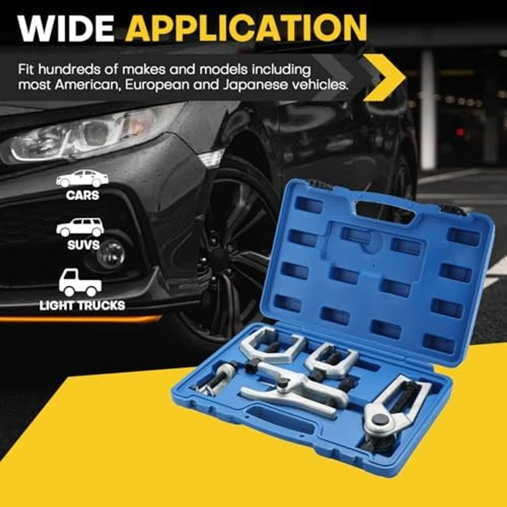 Blue carrying case with metal puller tools for ball joints and tie rods