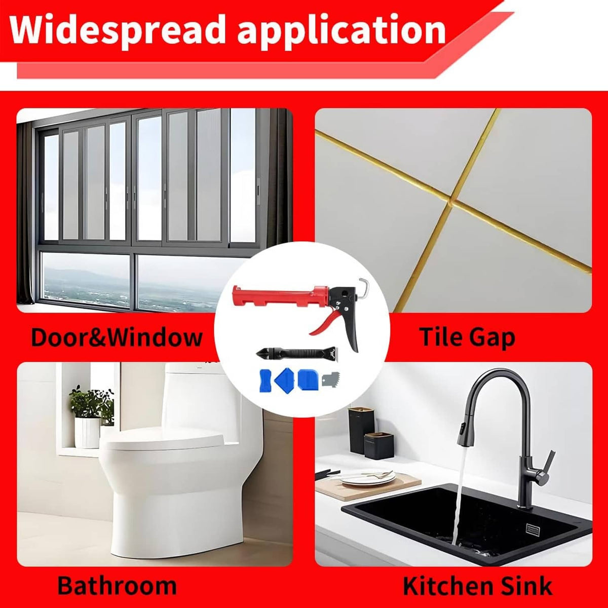 Caulk gun for sealing door, window, bathroom, kitchen sink, and tile gaps