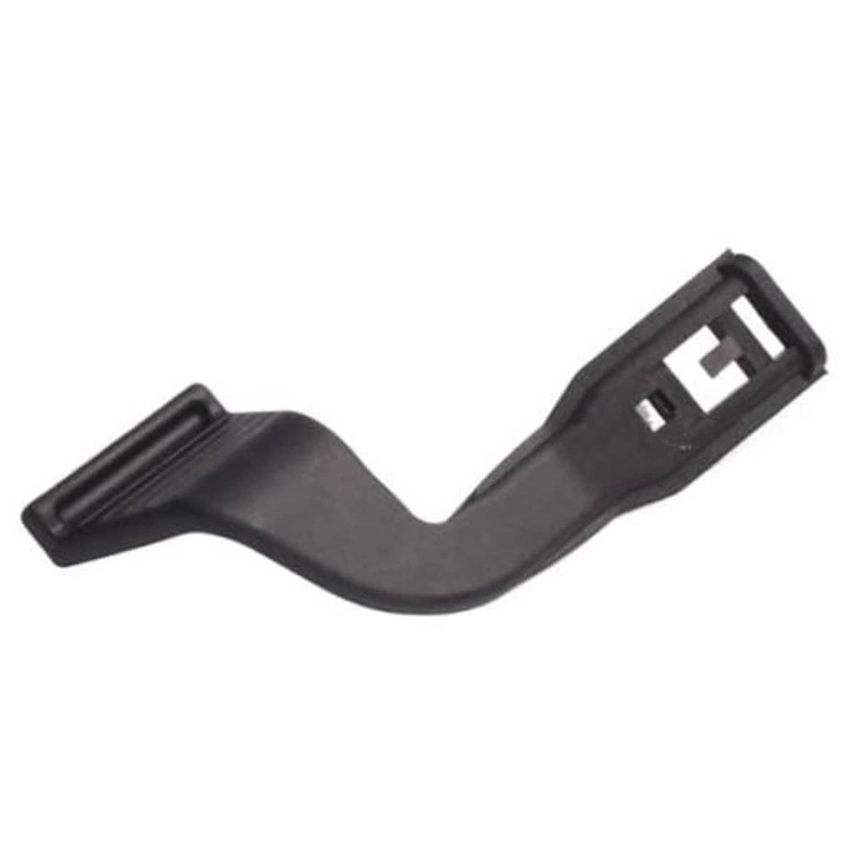 Hood latch release handle for Volvo, black plastic lever with mounting tabs.