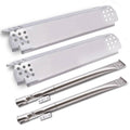 Stainless steel grill burners and heat plates set, with perforated flame tubes and shields