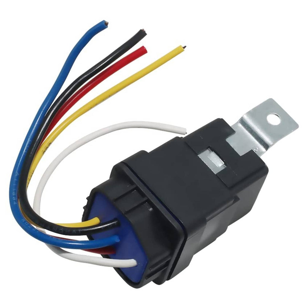 Black relay module with multi-wire harness and metal mounting tab