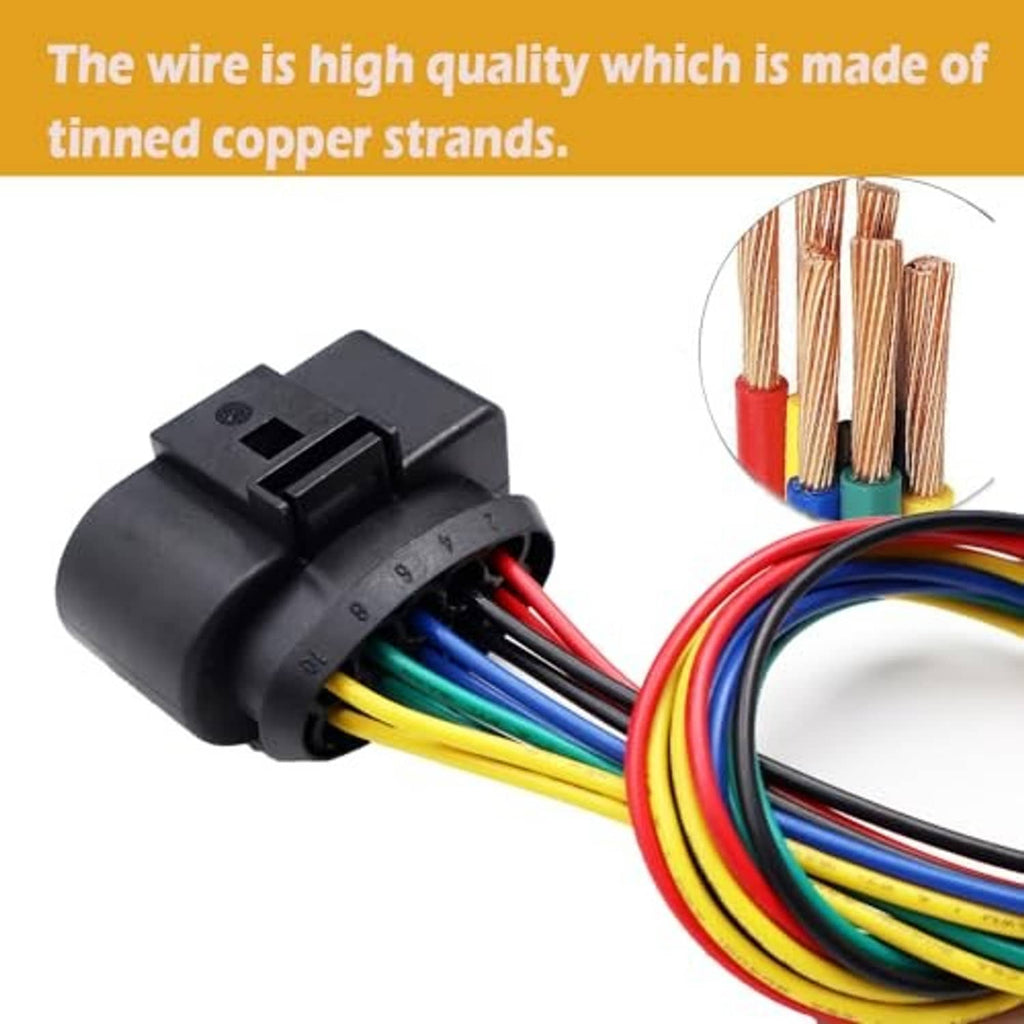 LIZAPUS 10-pin headlight connector with multicolor tinned-wire leads and black housing