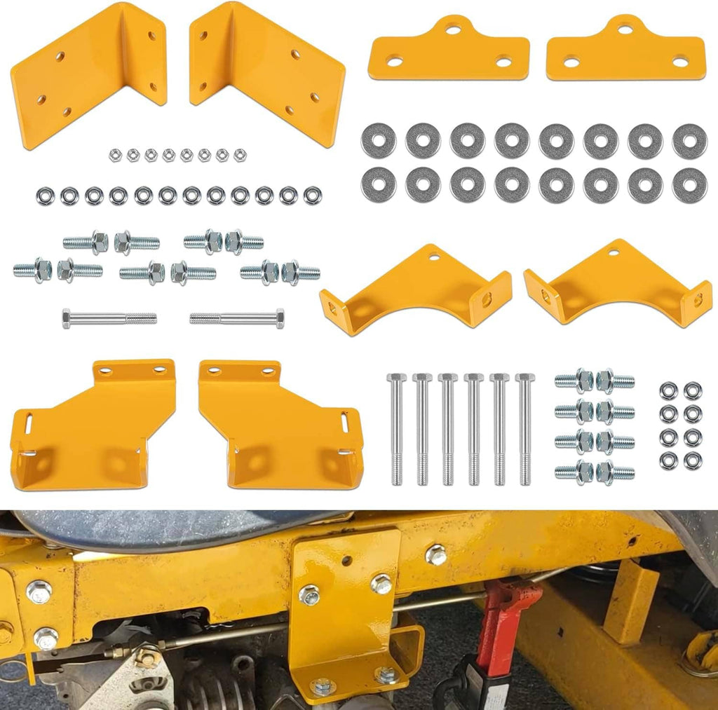 Yellow hydro transmission brackets kit with bolts, washers, and mounting hardware
