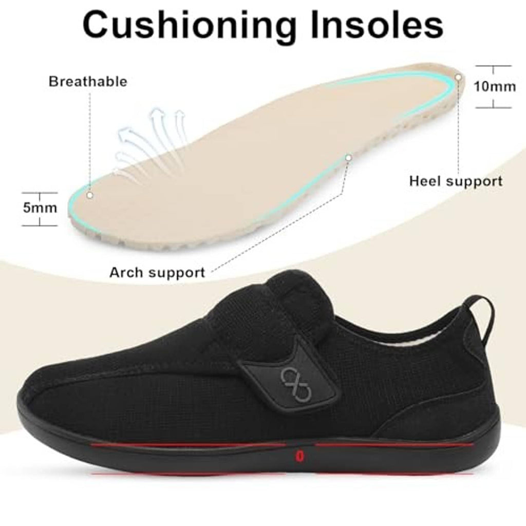 Black men's slip-on slippers with cushioned insole and arch support
