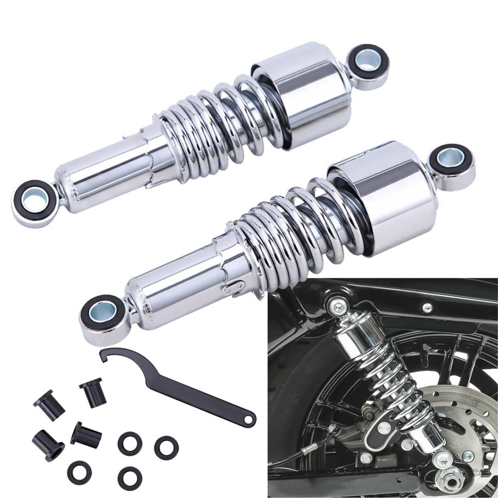 Chrome rear shock absorbers with coil springs plus installation fasteners and tools
