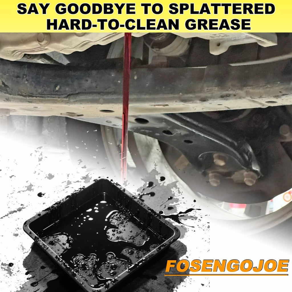 Black oil drain tray for oil changes, holding spilled grease