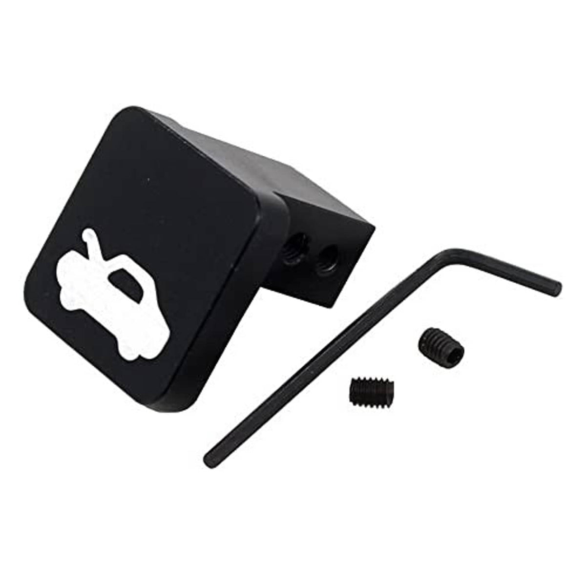 Black hood latch release handle with wrench icon, L-shaped key, and small screws