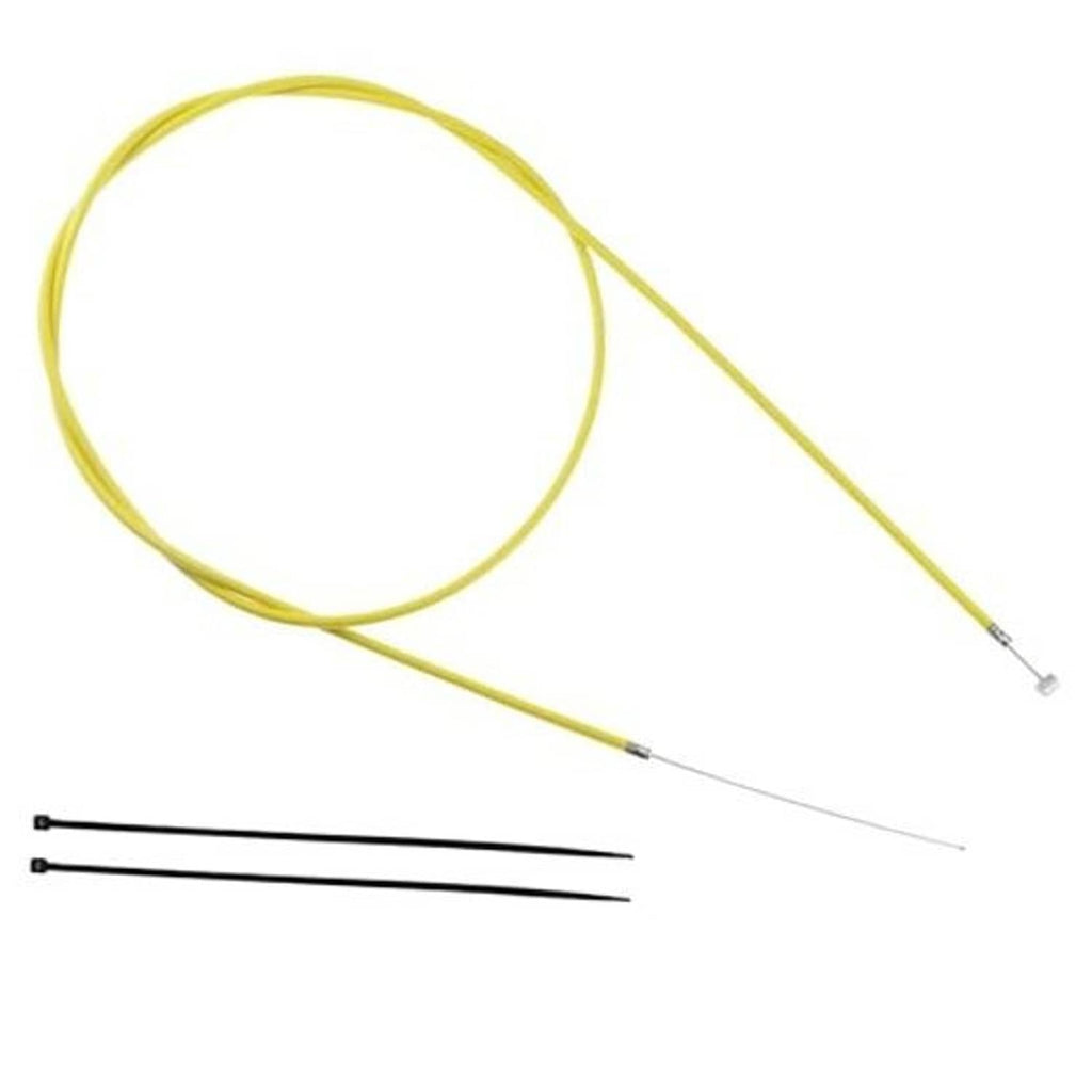 Yellow universal brake cable with silver end fittings and white inner wire