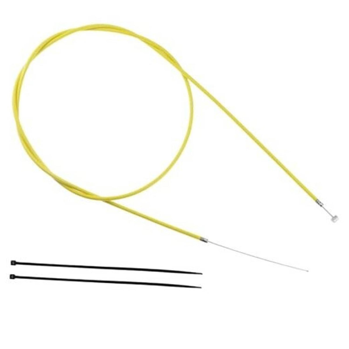 Yellow universal brake cable with silver end fittings and white inner wire