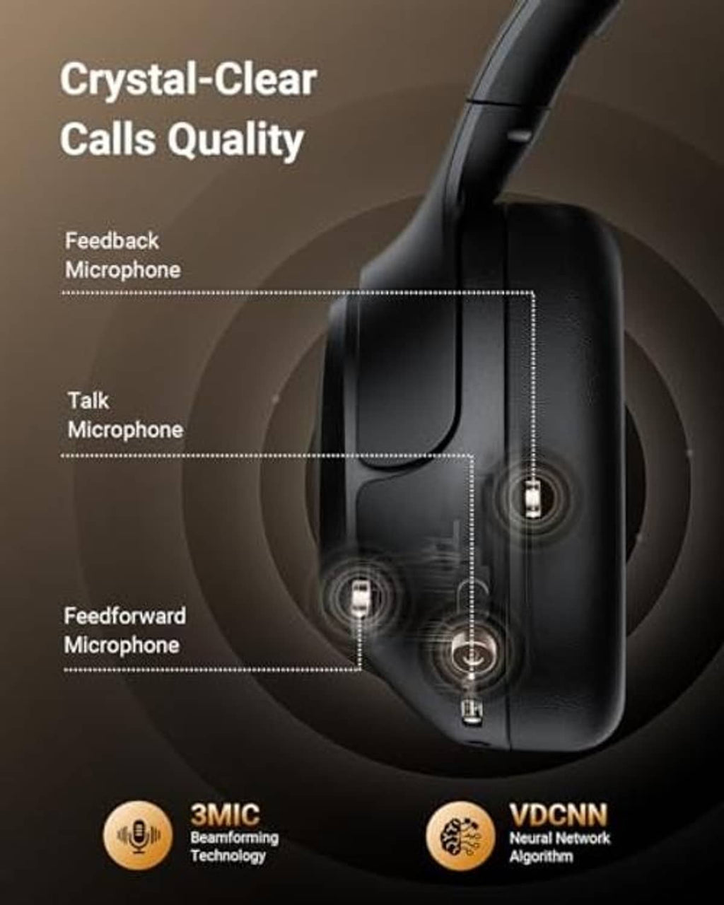 Black over-ear headphones with microphone openings on the earcups