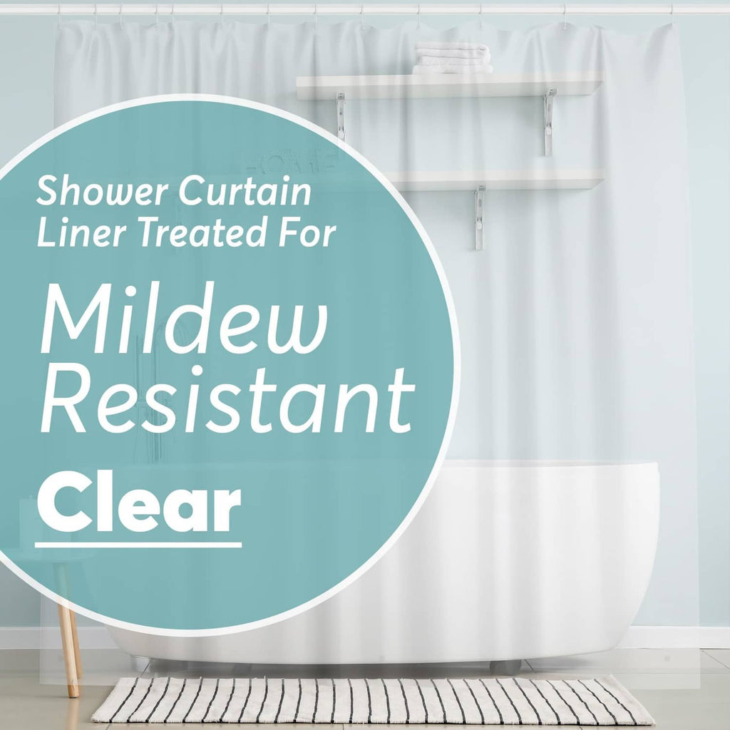 Clear PEVA shower curtain liner, mildew-resistant, 72 in x 72 in