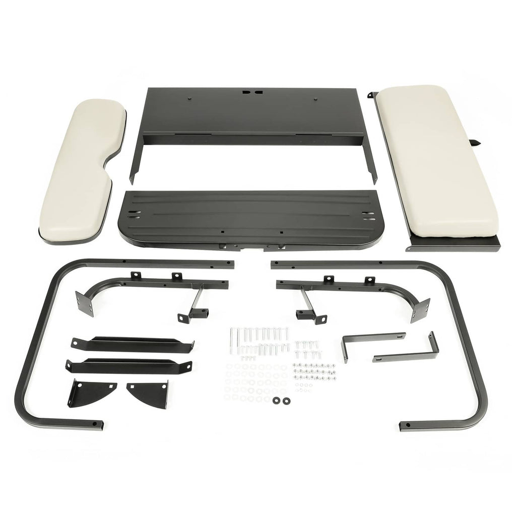 Golf cart flip rear back seat kit parts with off-white seat and back pads