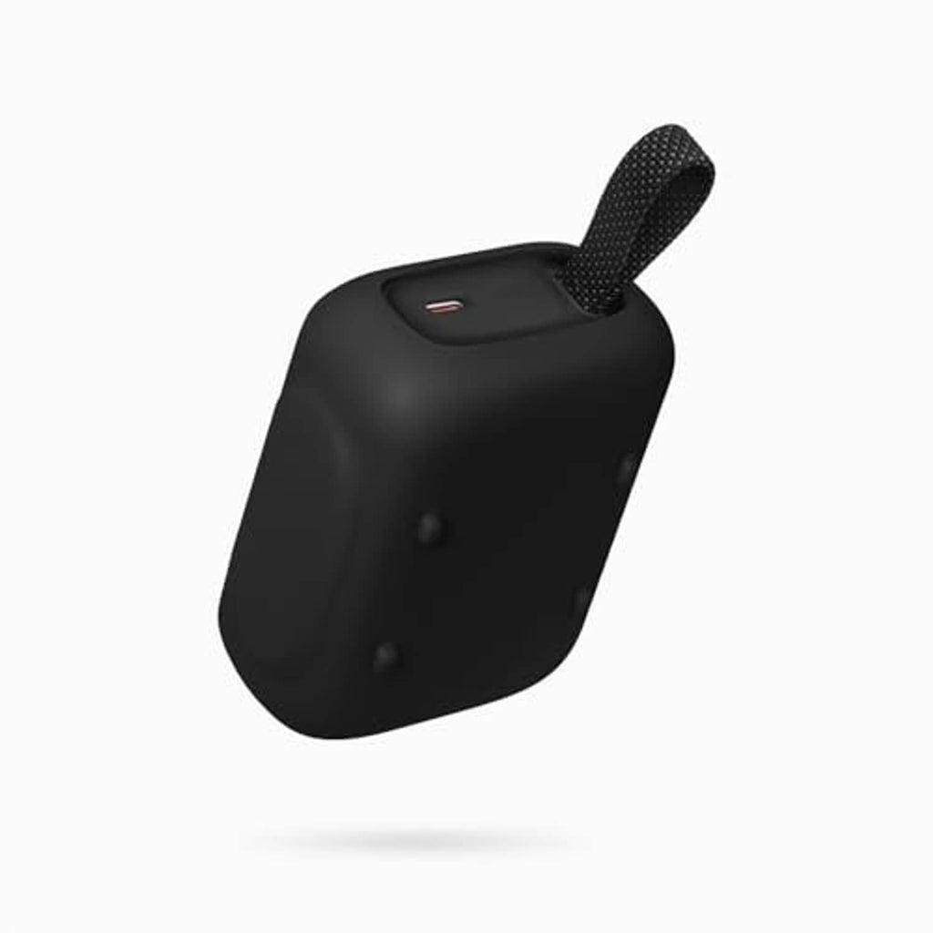 Black silicone speaker case cover with loop strap and small port cutouts