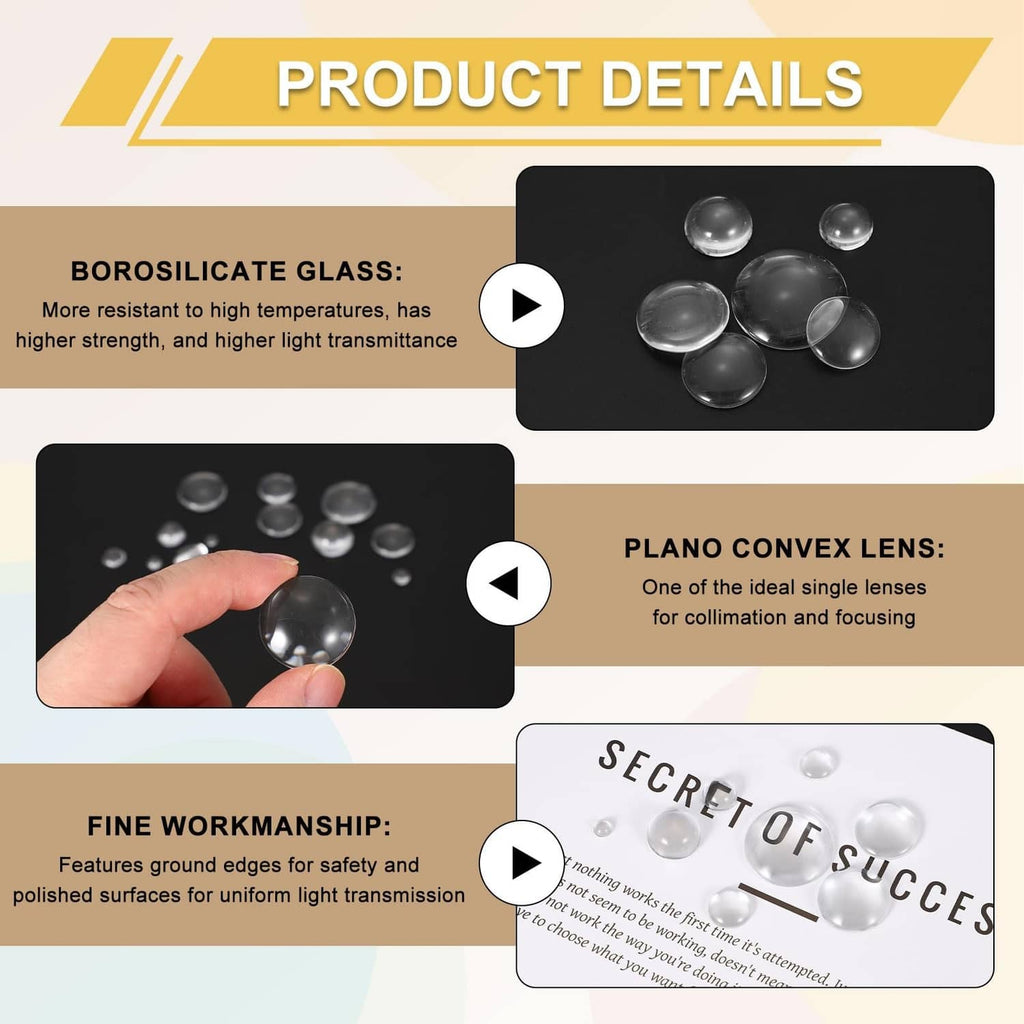 Plano-convex borosilicate glass lens domes with polished edges