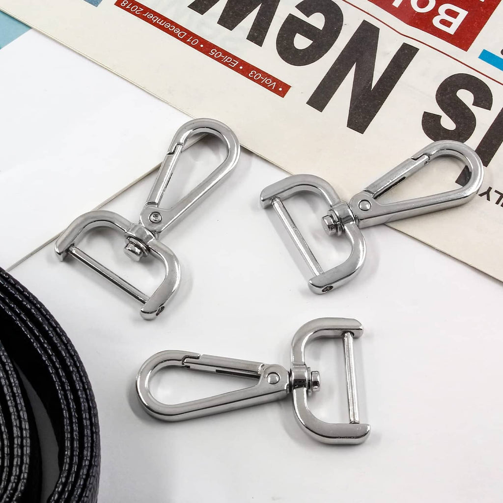Silver swivel snap hook clasps attached to straps for bag or lanyard