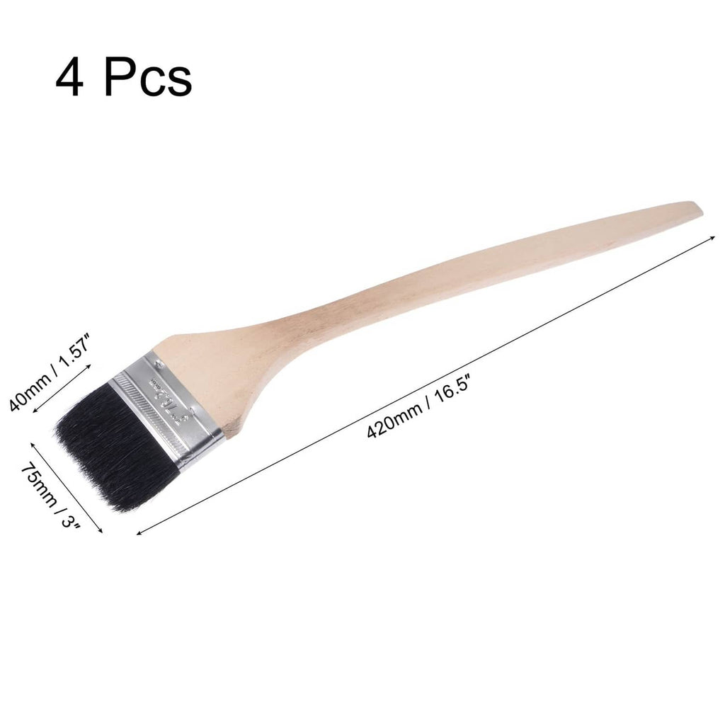Bent radiator paint brush with black bristles, angled head, light wood handle