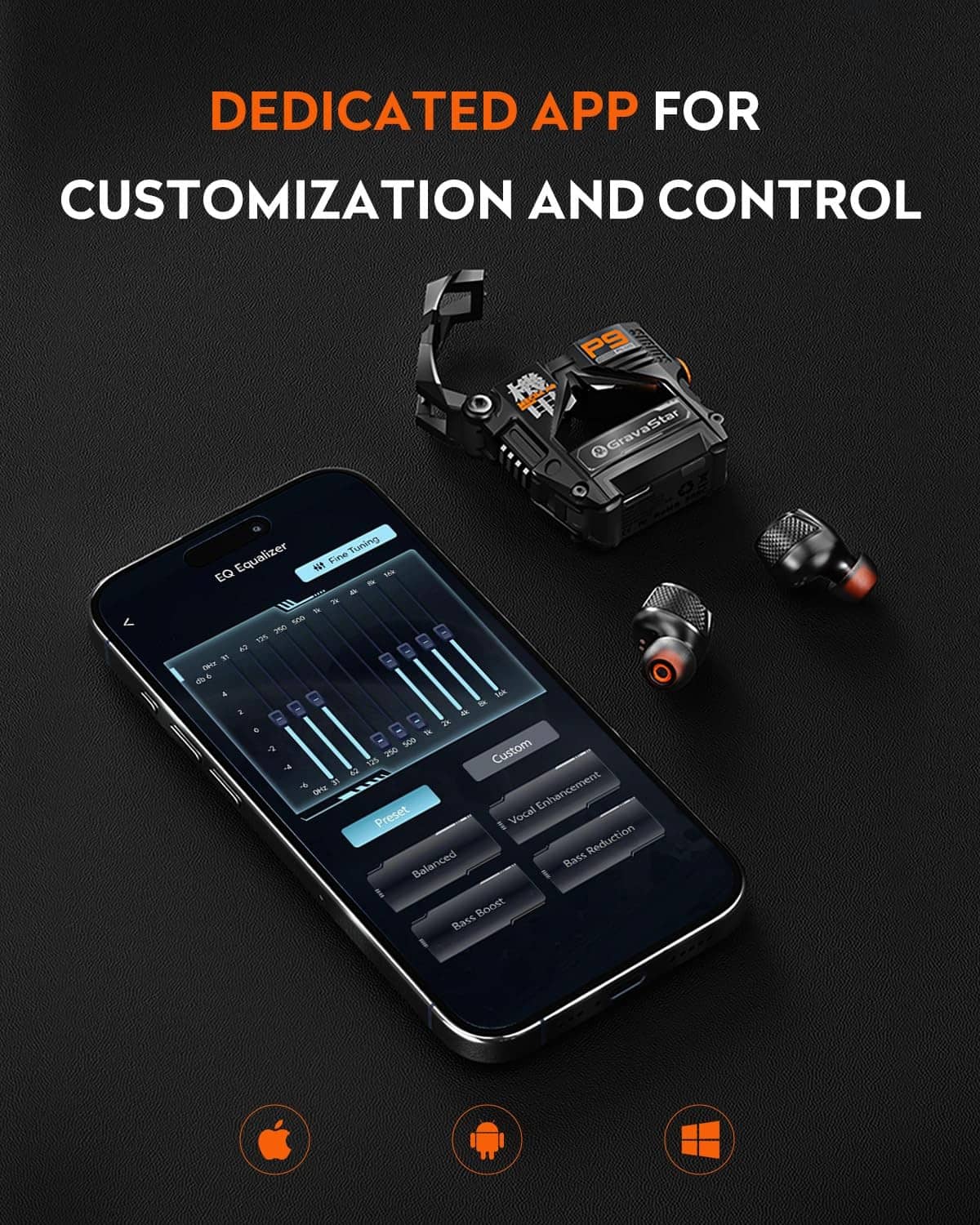 RivetOak GravaStar Sirius Plus True Wireless Earbuds, Bluetooth 5.3 Active Noise Black