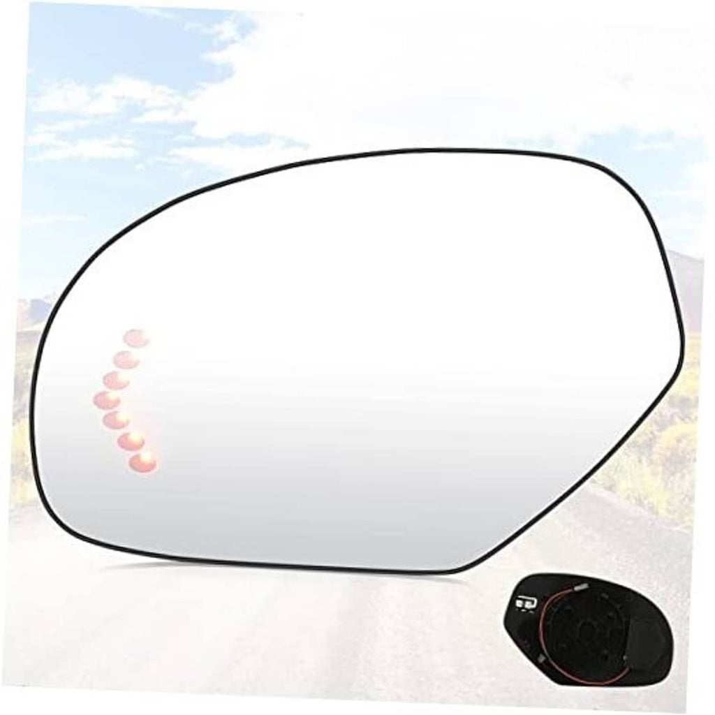 Left side mirror glass, oval clear lens with black outer trim