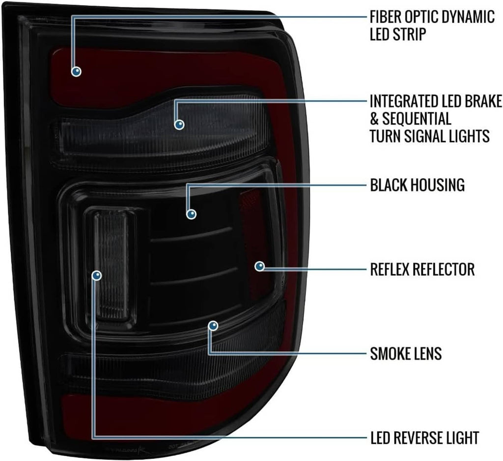 LED tail light with fiber optic strip, integrated brake and sequential turn signals, smoke lens