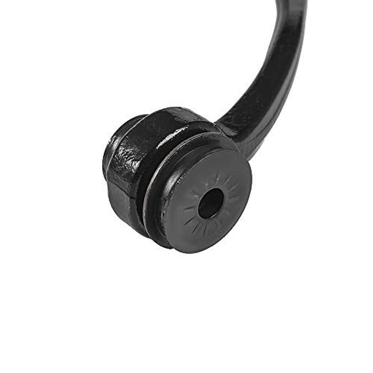 Ball joint bushing housing and end, black rubber boot and metal sleeve detail
