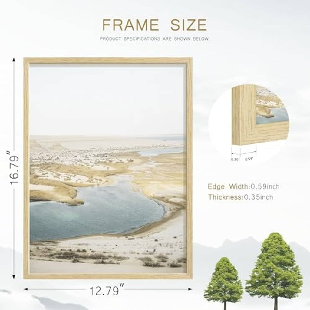 Natural wood picture frame, 12.79 by 16.79 inch outer dimensions
