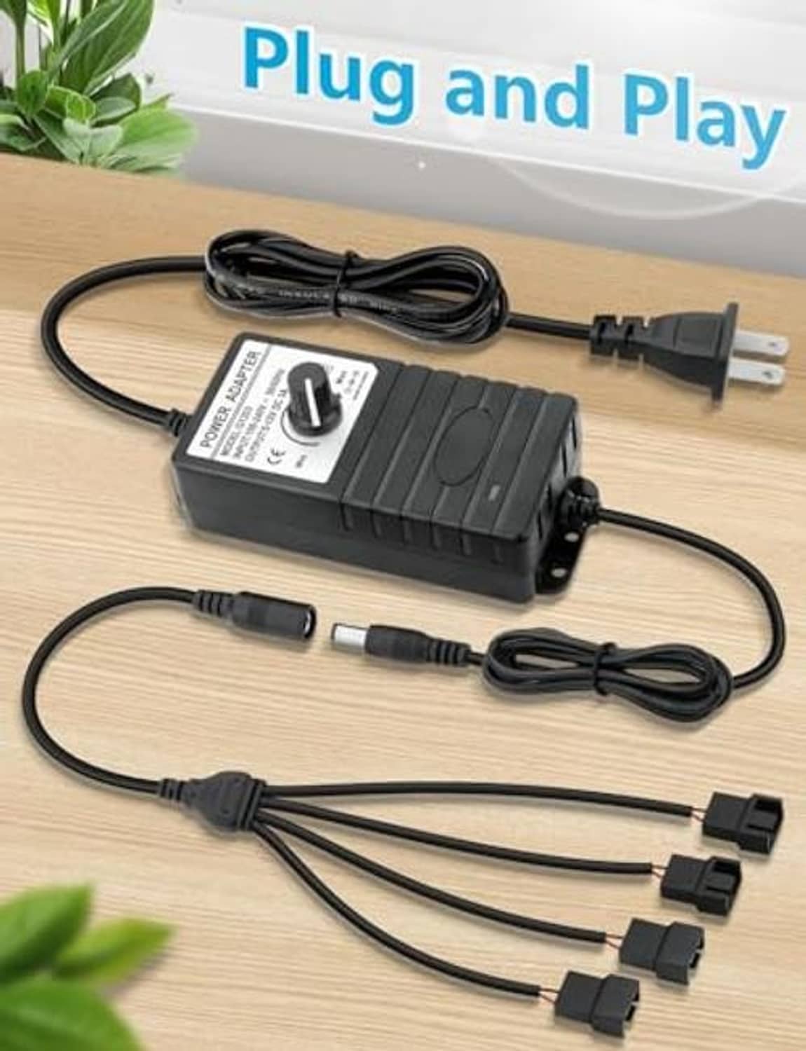 Black speed controller power adapter with adjustable knob and multi-connector fan cables