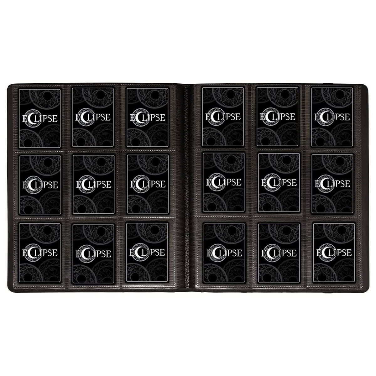 Black 9-pocket binder open with ECLIPSE card pages