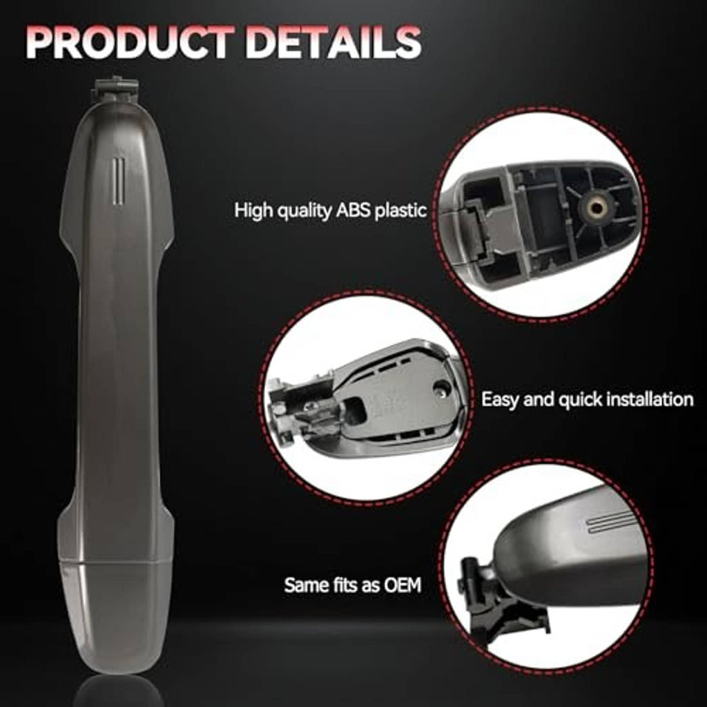 Gray rear left exterior door handle with ABS plastic build and installation clips