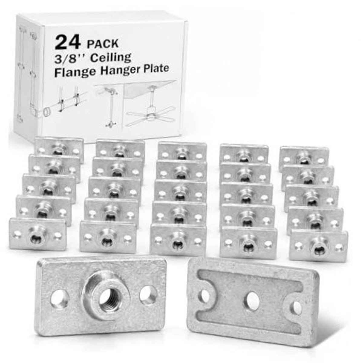 Ceiling flange hanger plates, 24-pack galvanized steel brackets with threaded center holes