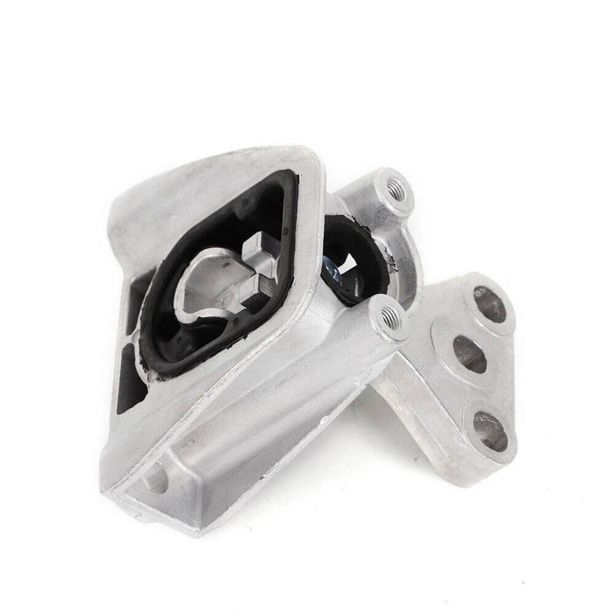 Motor mount bracket with black rubber insert and metal base, bolt holes and studs