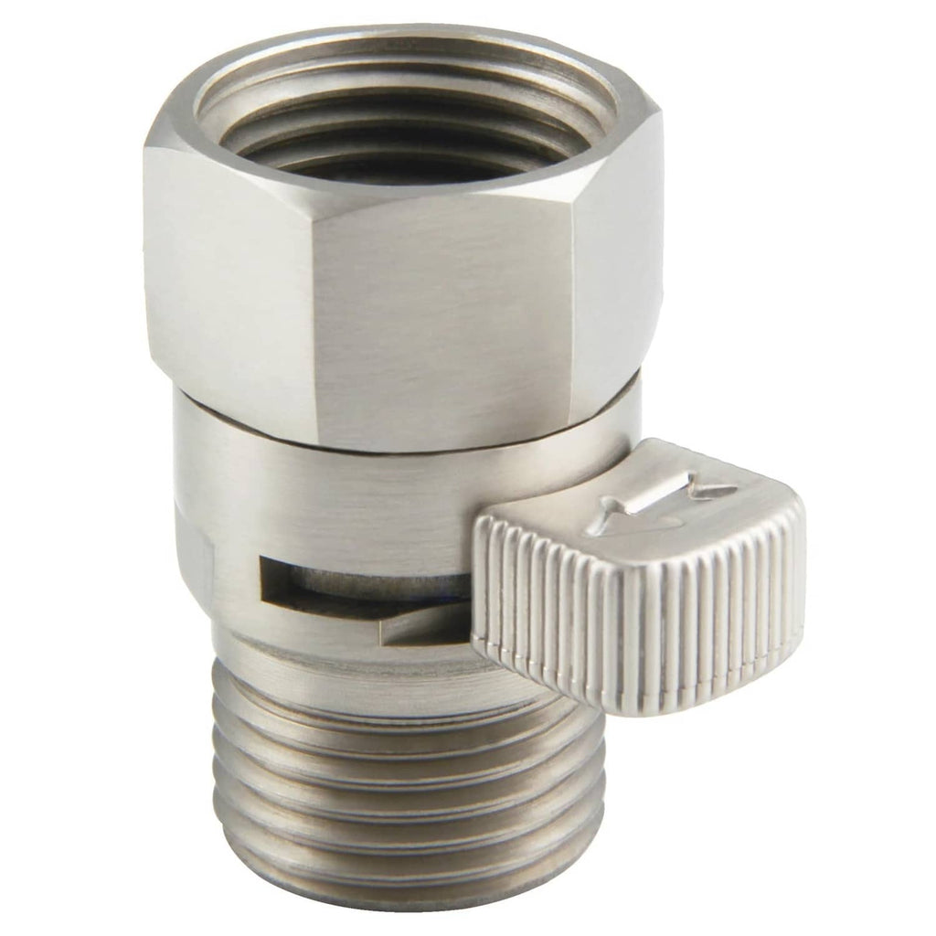 Brass shower flow control valve with knurled adjustment handle and female inlet threads
