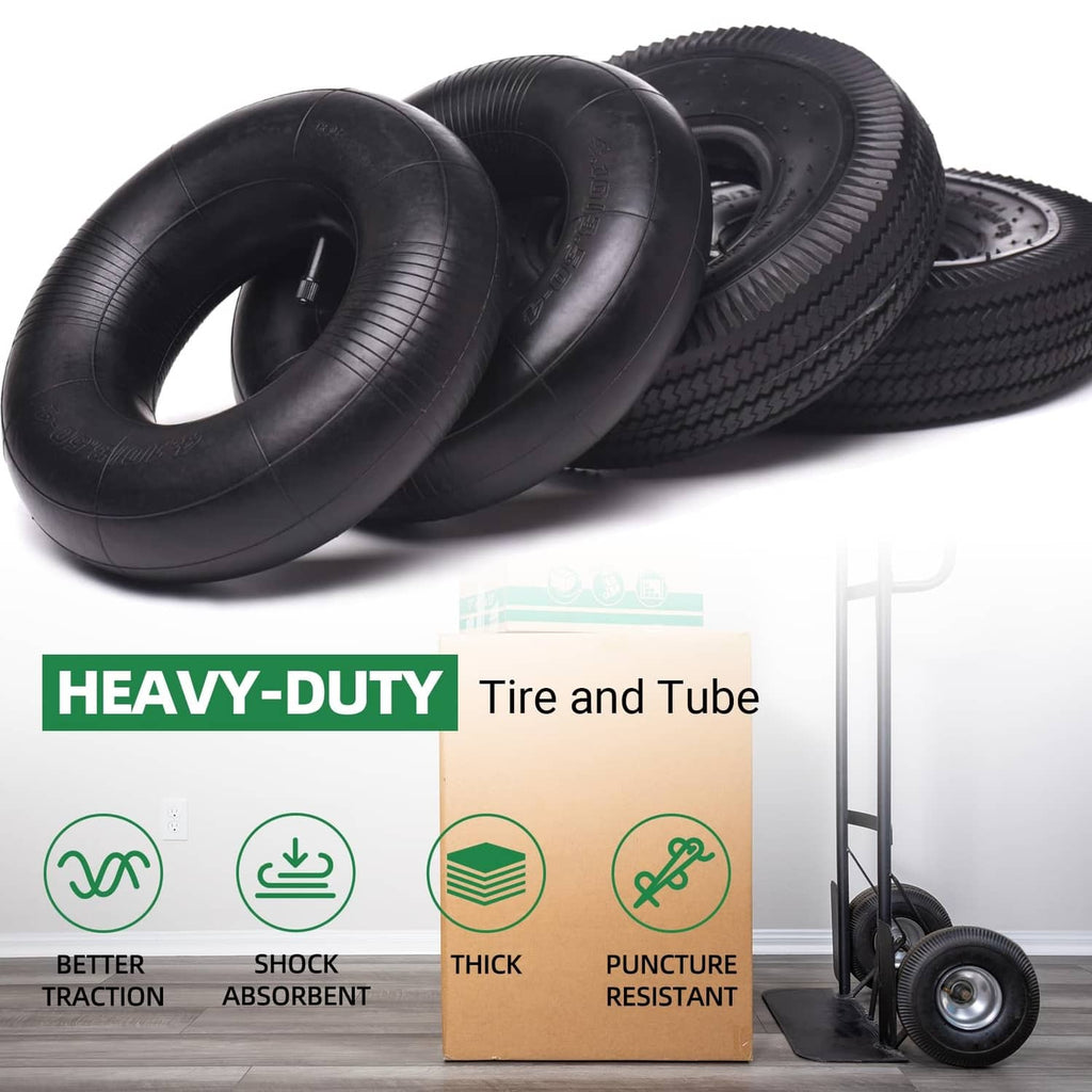 Black replacement tire and tube set with textured tread and visible valve stem