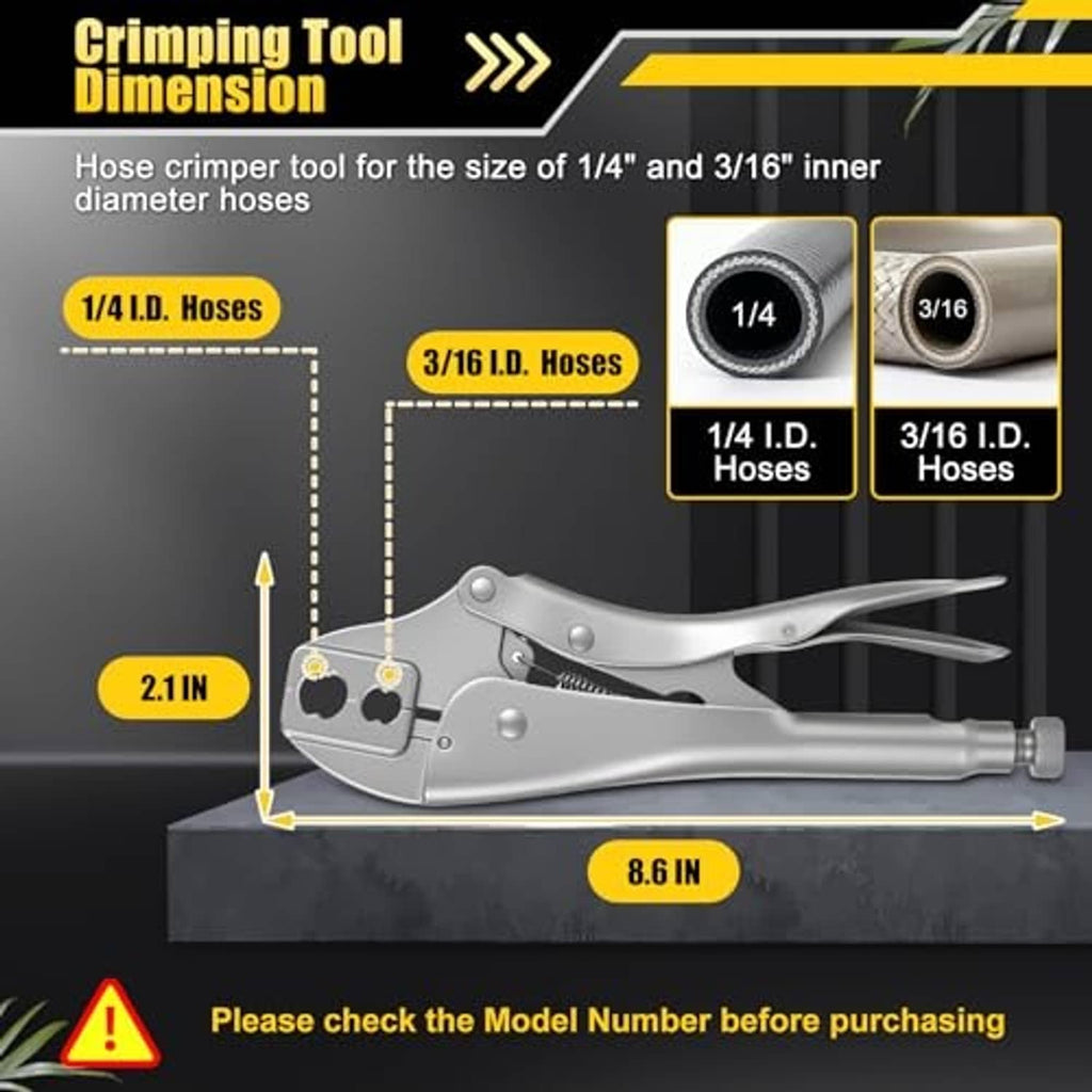 Crimping tool for welding hose size 1/4 in and 3/16 in with adjustment scale