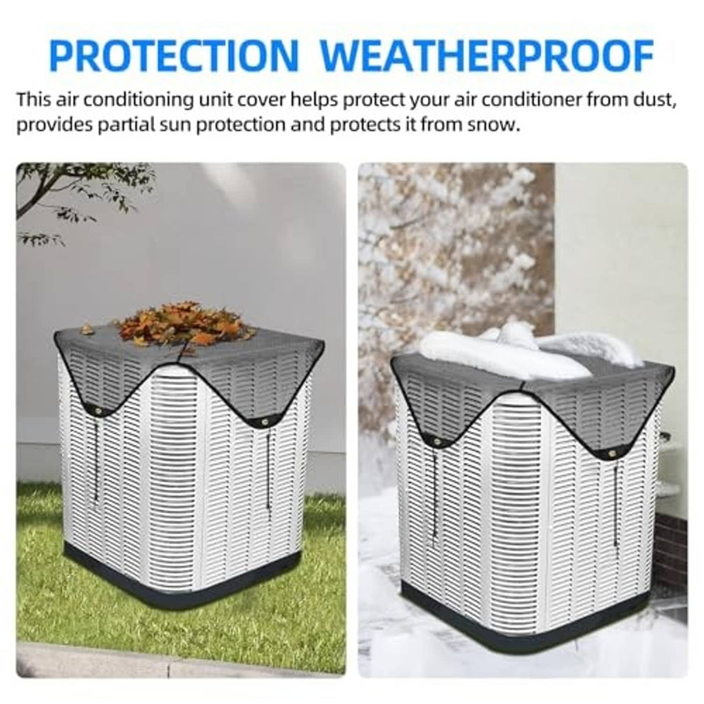 Weatherproof outdoor AC unit mesh cover with secure grommets and elastic hooks